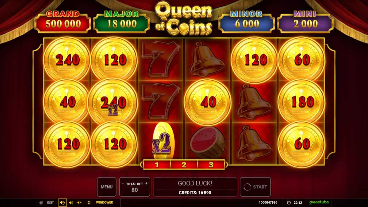 Official Queen of Coins feature image with prize Coins and a Joker multiplier on the grid